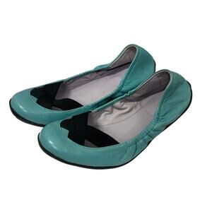 Johnston & Murphy Teal Leather Ballet Flats Elastic Cross Strap Womens 8M
